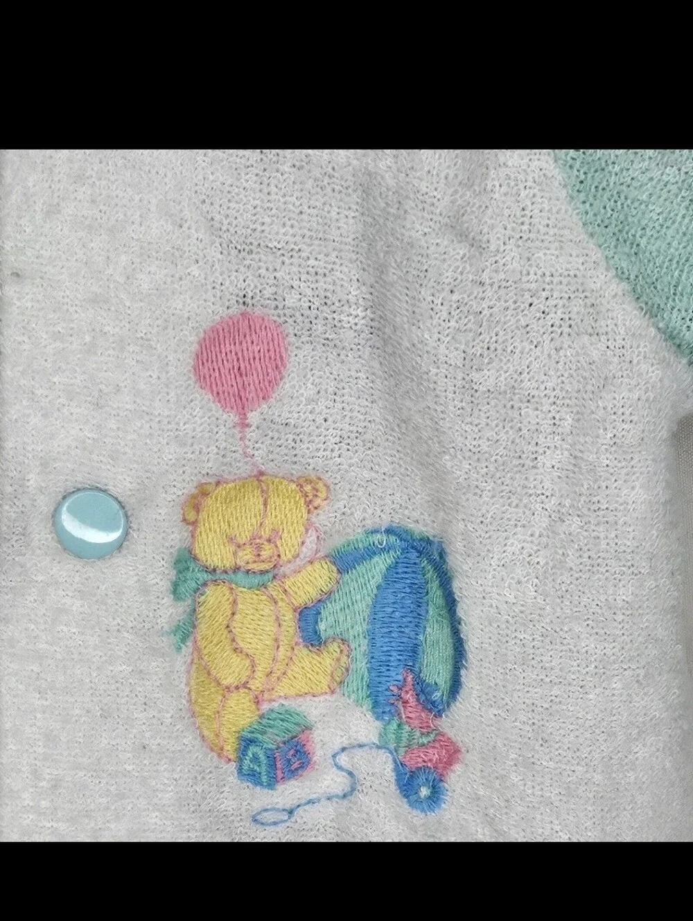 Vintage Terry Pastel White Footie Romper Embroidery Teddy Bear Toys Newborn Baby